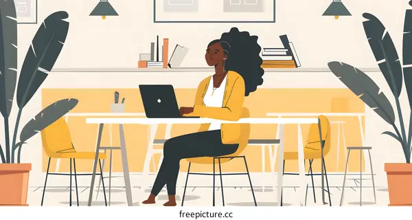 Black Woman Working on Laptop in Modern Office