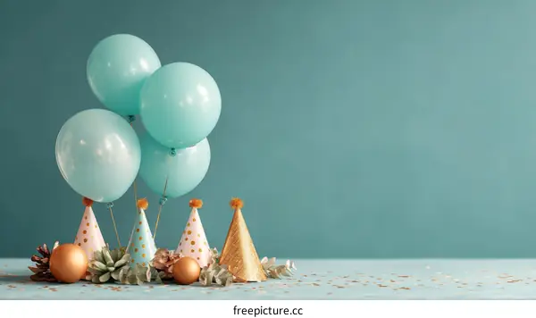 Celebration Balloons and Party Hats Decorated