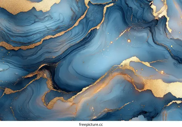 Abstract Blue and Gold Marble Design