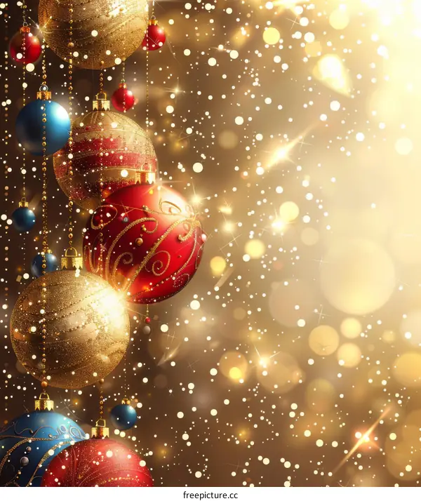 Sparkling Christmas Decorations in Gold, Red, and Blue