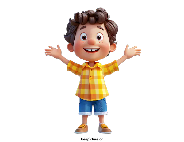 [Transparent Background PNG]A 3D rendering of a happy cartoon boy
