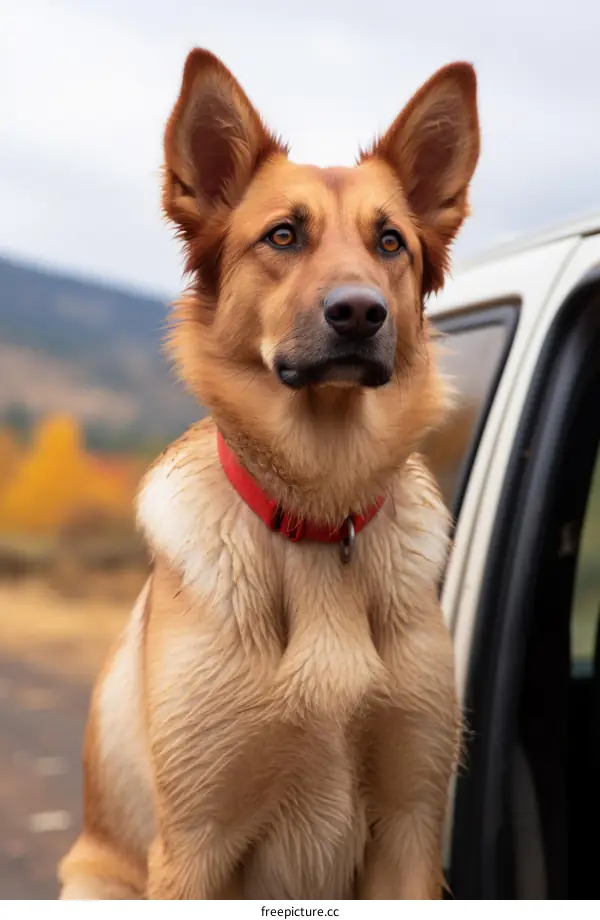 brown dog looking out of car window