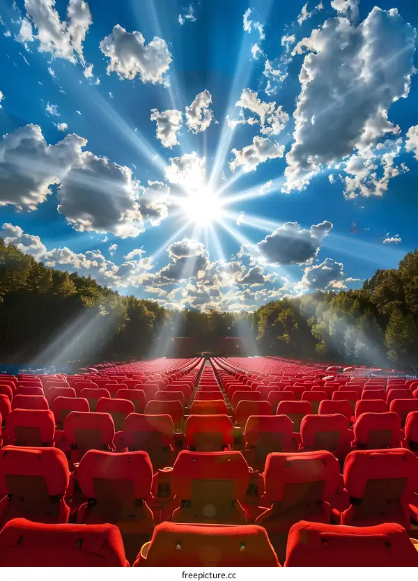 Outdoor Cinema Seats Under Sunlit Sky