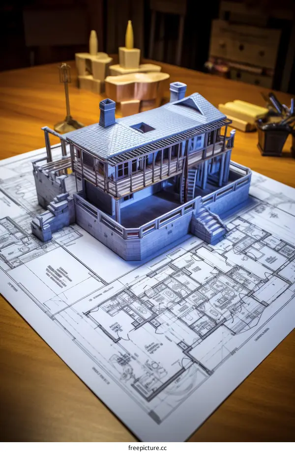3D Model of a House and Construction Blueprints