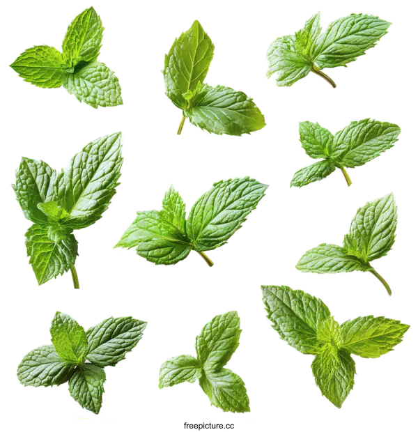 [Transparent Background PNG]Fresh Mint Leaves Pattern Background
