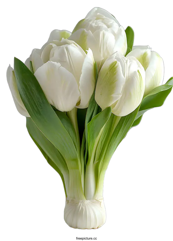 [Transparent Background PNG]White and green tulips on a white background