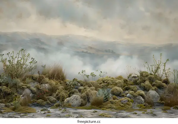 Mountain Landscape With Fog And Lush Vegetation