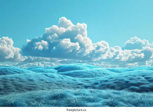 Fluffy Blue Rolling Hills Landscape Under Partly Cloudy Sky