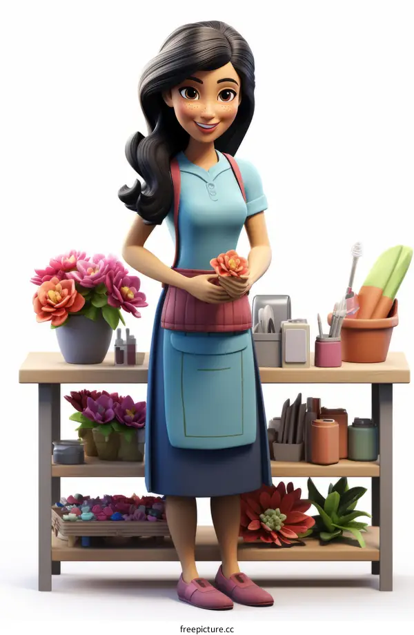 A Young Woman Welcomes Customers Into Her Flower Shop