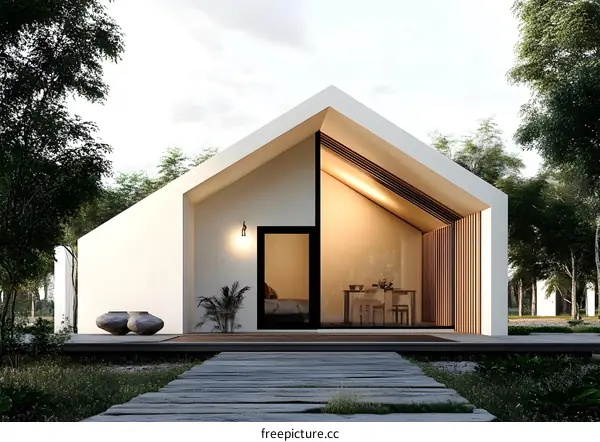 Modern Minimalist House with Wooden Walkway