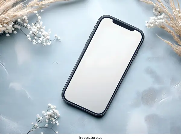 White Smartphone Mockup On Blue Background