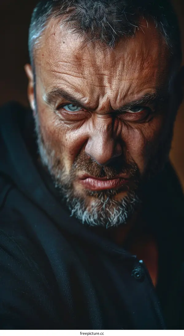 Close-up Portrait of a Caucasian Man with an Angry Expression