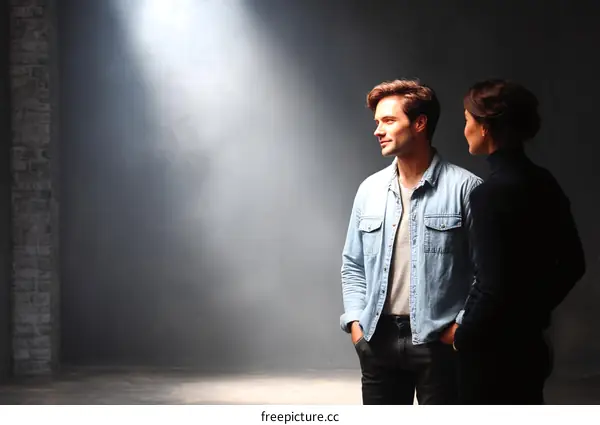 Two Caucasian People Posing in a Studio