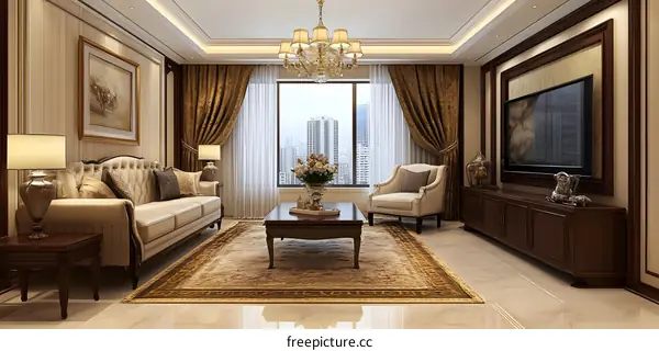 Luxury Living Room Interior Design With Golden Decor