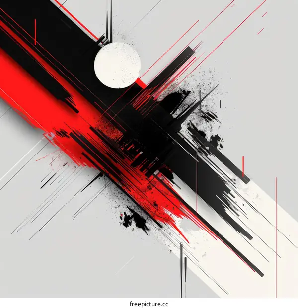 Abstract Geometric Painting in Black, Red, and White