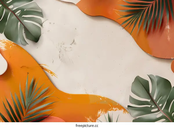 Tropical Leaf Abstract Background with Orange and Green Color Scheme