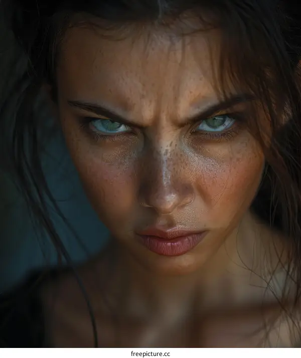 Close Up Portrait of a Woman with Intense Expression