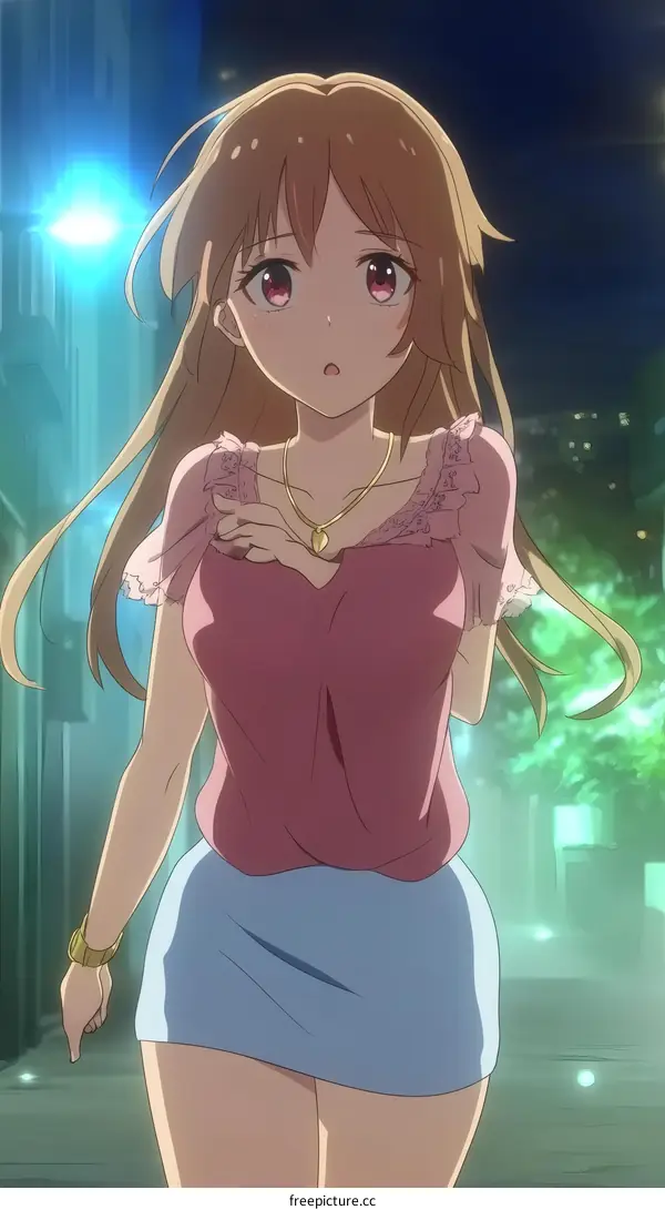 Anime Girl in a City Night Scene