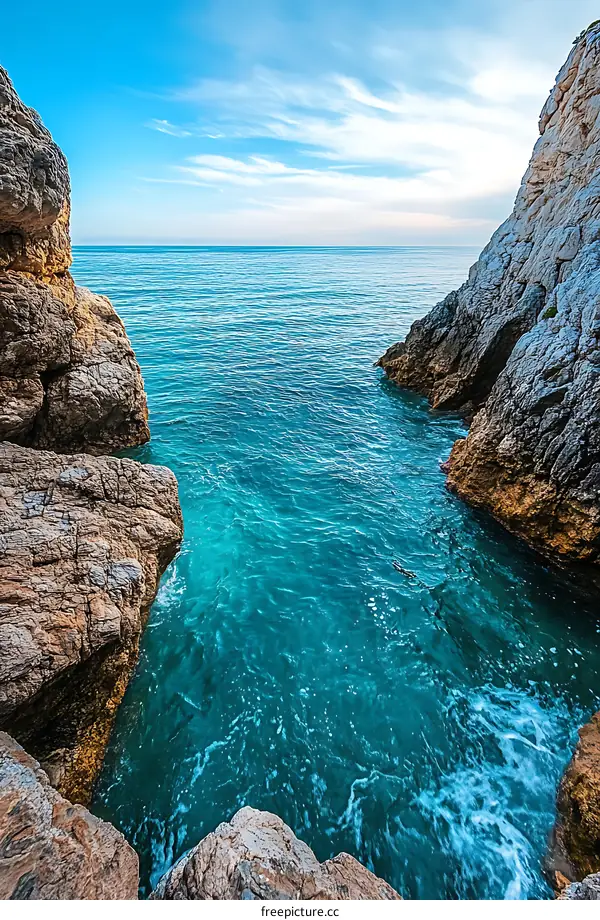 Sea water between two rocky cliffs