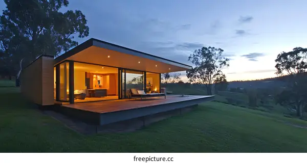 Modern House Design With Large Windows And Deck