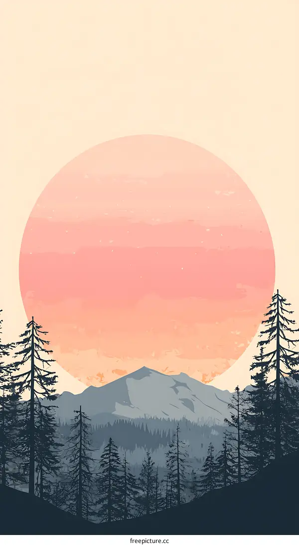 Silhouette of Mountain and Forest in a Pink Sunset