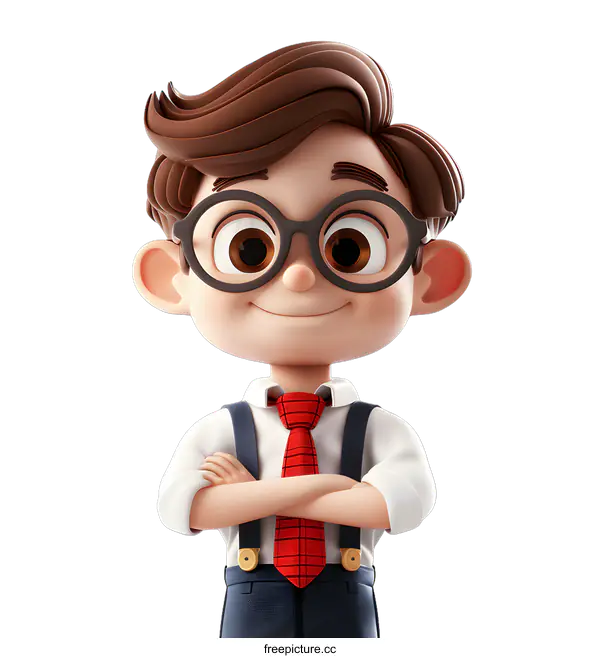 [Transparent Background PNG]Confident Cartoon Boy with Arms Crossed