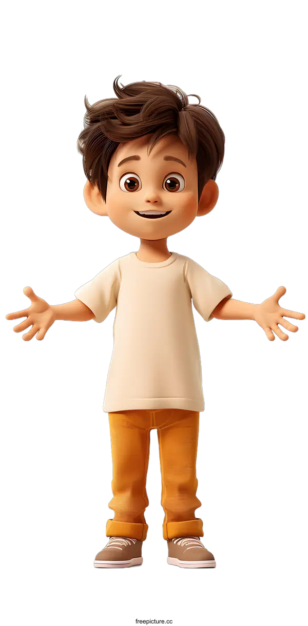 [Transparent Background PNG]Cute 3D Cartoon Character of a Smiling Boy with Open Arms