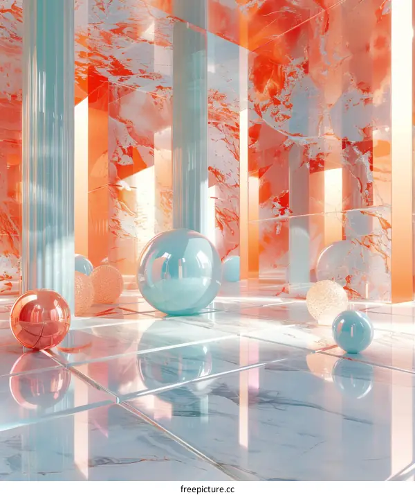 Abstract Architectural Interior Design with Colorful Marble Pillars