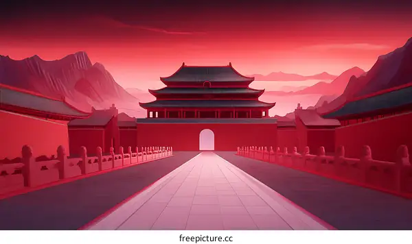 Red Chinese Palace Illustration