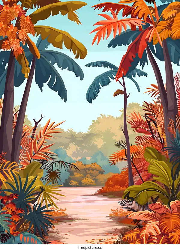 Tropical Forest Path With Lush Greenery