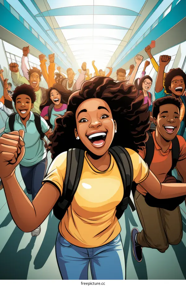 A group of diverse students celebrate their success