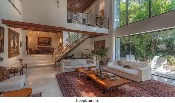 Modern Open-Plan Living Room with Large Windows