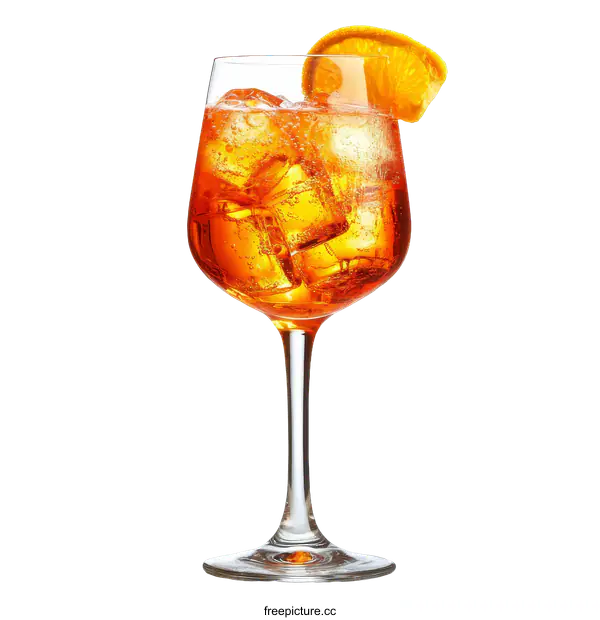 [Transparent Background PNG]Orange Cocktail in a Glass with Ice and Orange Slice