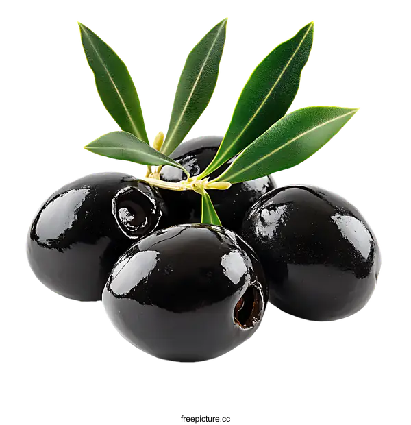 [Transparent Background PNG]Close Up Black Olives with Leaves