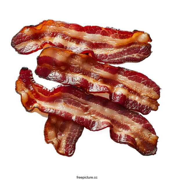 [Transparent Background PNG]Crispy Cooked Bacon Strips on White Background