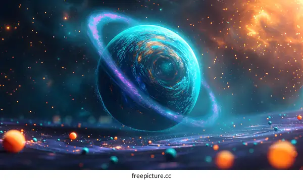 Artistic illustration of a planet with a glowing ring