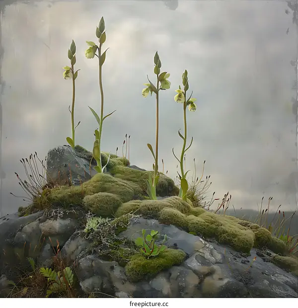 Close Up Of Flowers Growing On A Rock