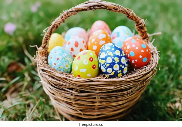 Colorful Easter Eggs in a Basket