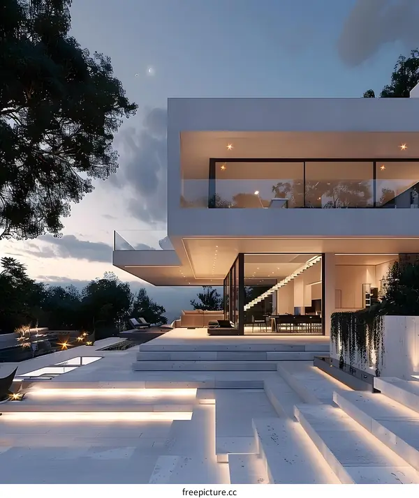 Modern Architecture House with Swimming Pool and Stairs