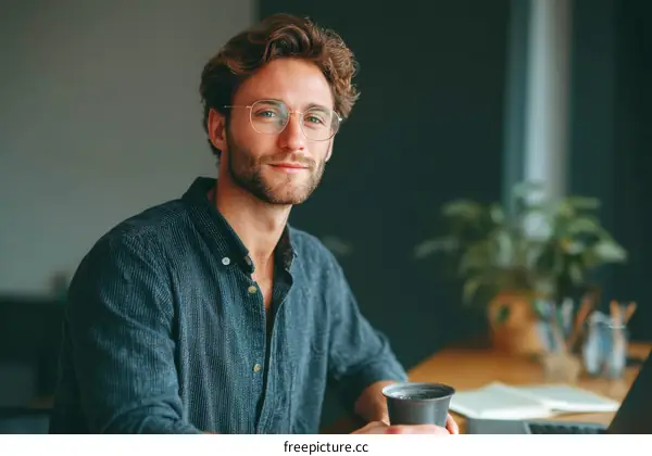 Caucasian Man Working in a Modern Coffee Shop