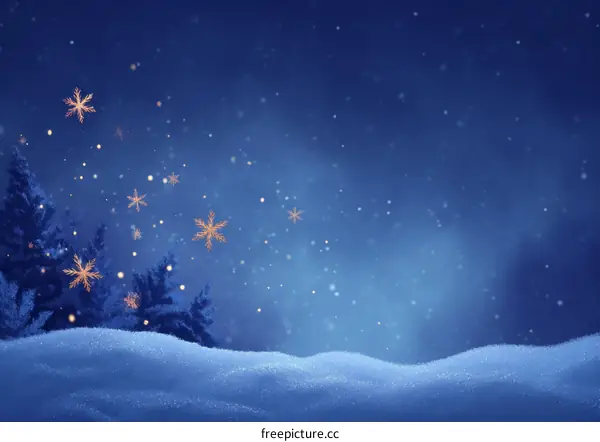 Winter Night Snowy Forest Landscape Illustration