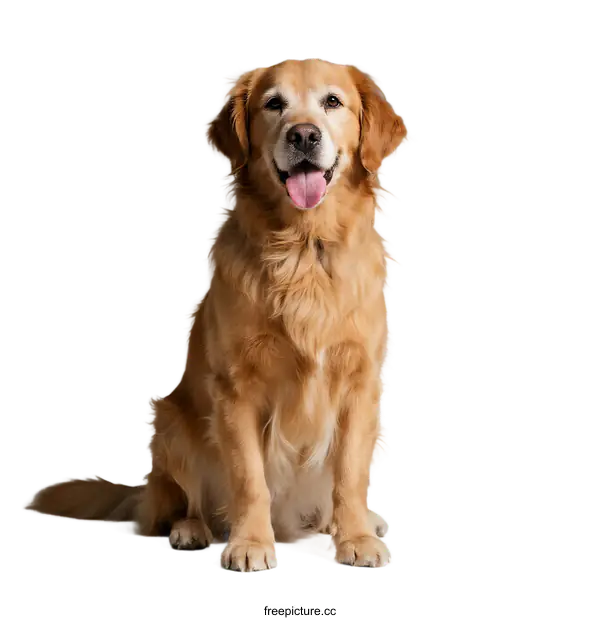 [Transparent Background PNG]A golden retriever dog sitting and looking friendly