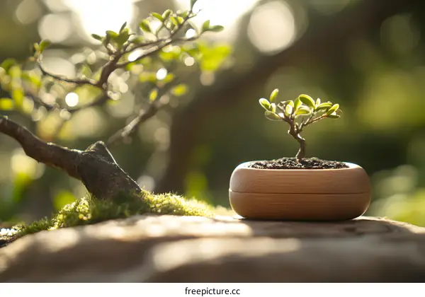 Small Bonsai Tree in a Pot on a Rock
