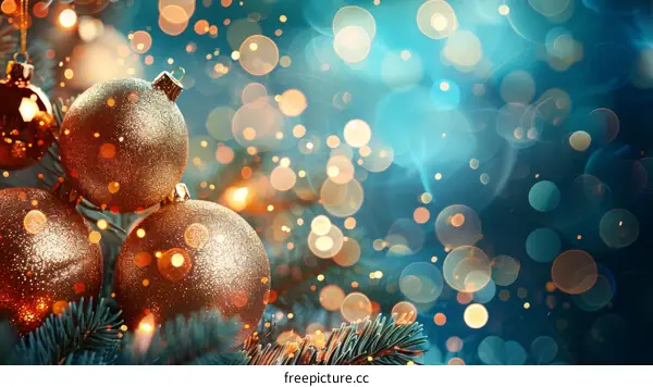 Golden Christmas Ornaments with Bokeh Lights
