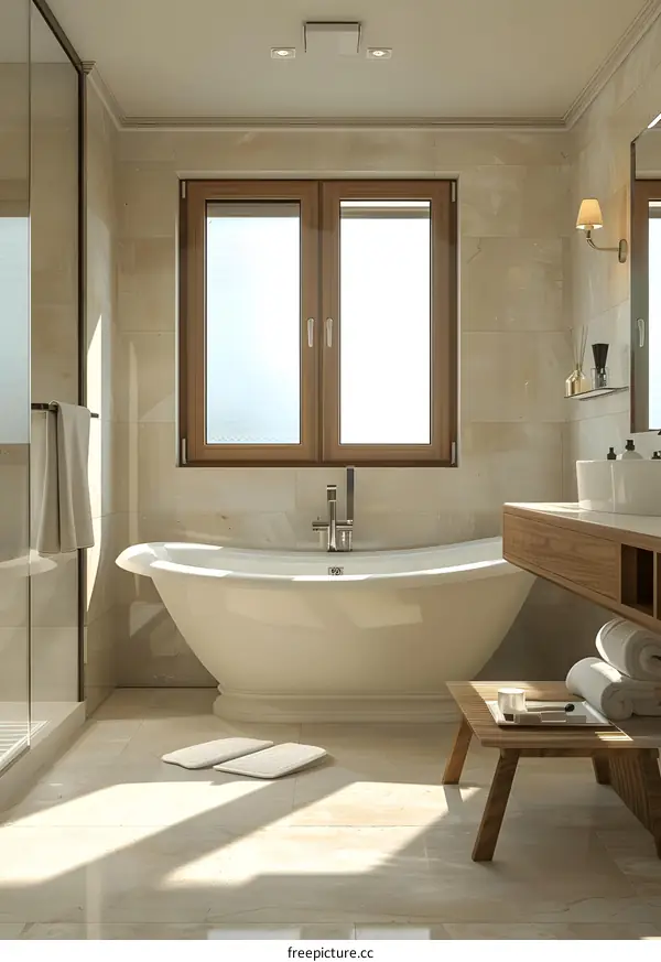 Modern Minimalist Bathroom with Tub and Shower