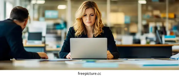 Businesswoman Working on a Laptop in an Office