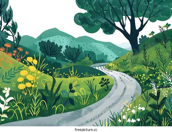 Green Winding Path through Lush Landscape