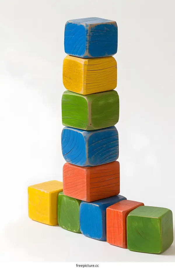 Colorful Wooden Building Blocks Stacked In L Shape