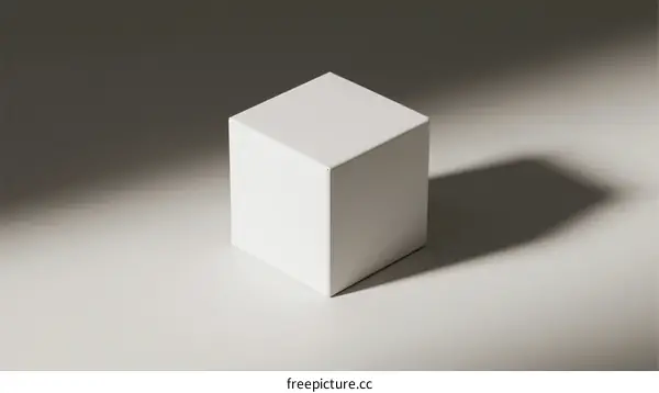 A white cube with distinct shadow and clean geometric form