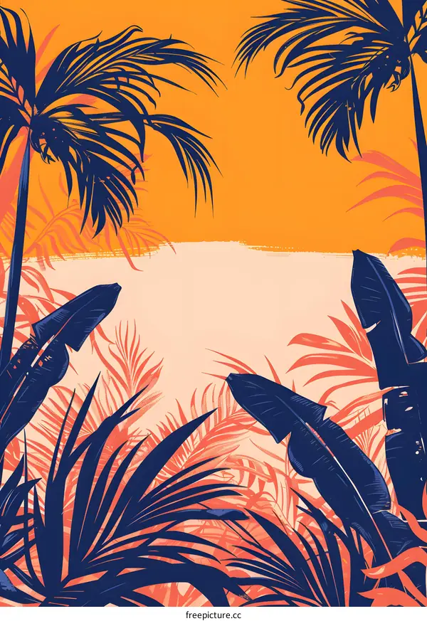 Tropical Plants Silhouette Background Illustration